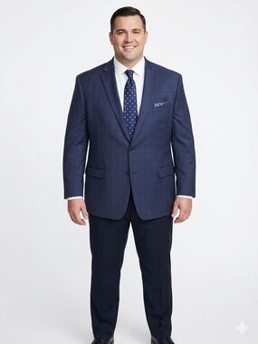 Lauren Ralph Lauren Navy Windowpane Plaid Blazer Sport Coat 56L Big & Tall